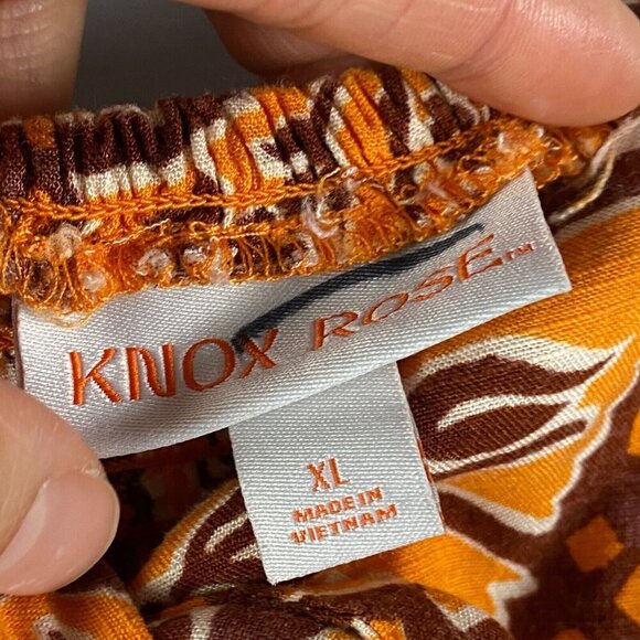 Knox Rose Wide Strap Sleeveless A-Line Midi Dress Size XL Orange Floral Smocked - Picture 4 of 11